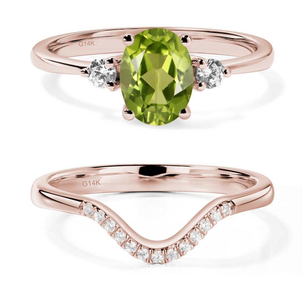 Trilogy Oval Peridot Ring - LUO Jewelry #metal_14k rose gold