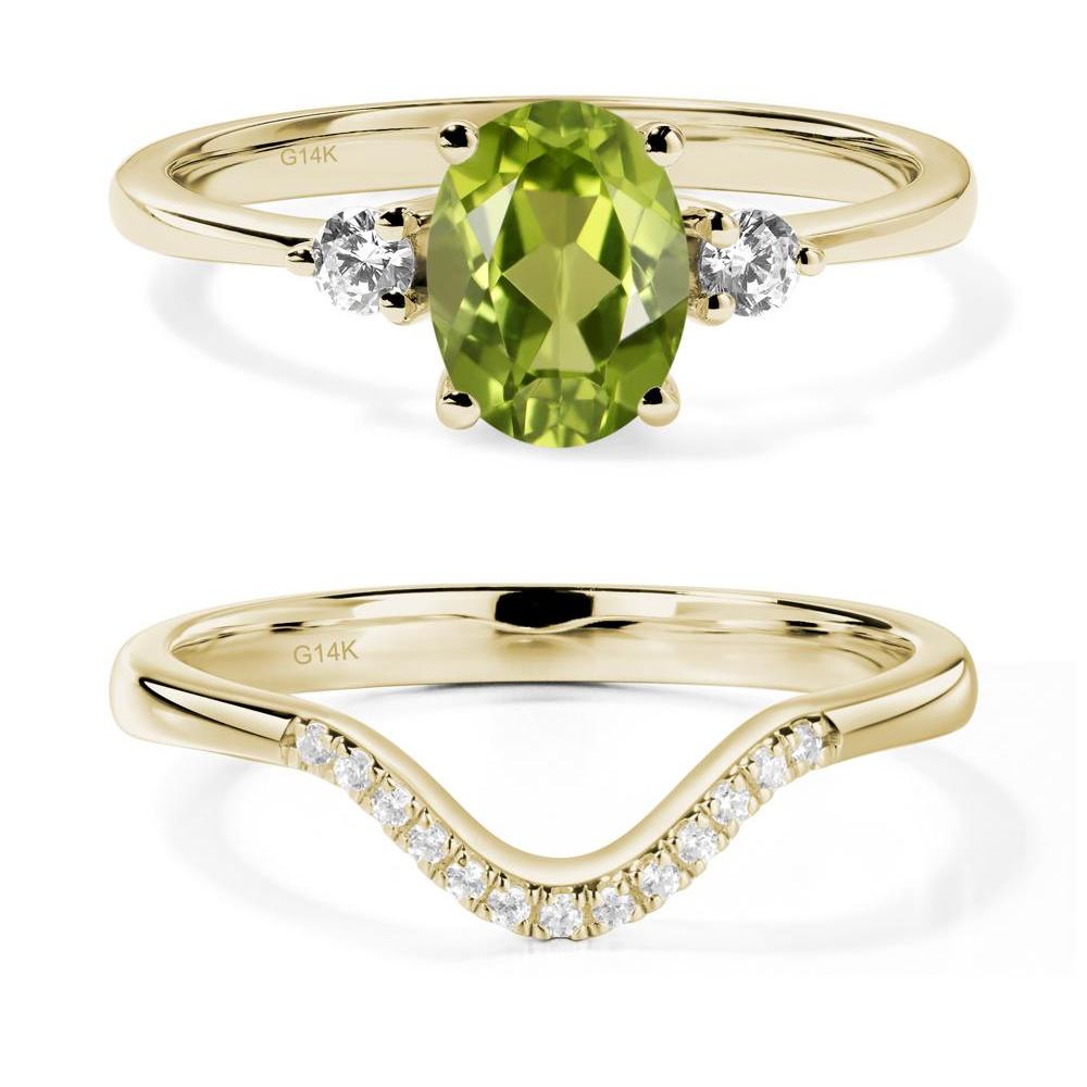 Trilogy Oval Peridot Ring - LUO Jewelry #metal_14k yellow gold