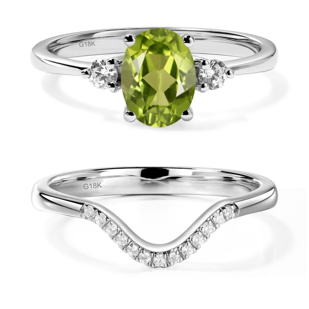 Trilogy Oval Peridot Ring - LUO Jewelry #metal_18k white gold