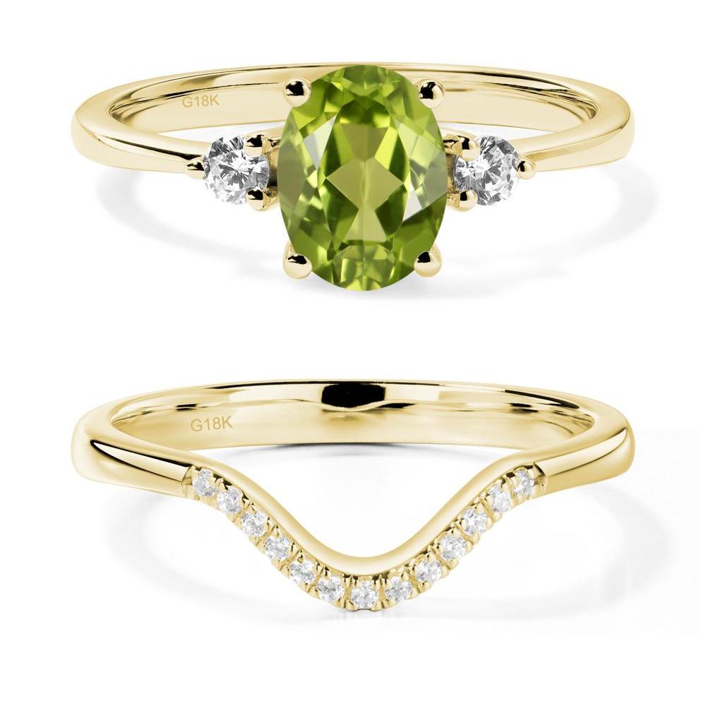 Trilogy Oval Peridot Ring - LUO Jewelry #metal_18k yellow gold