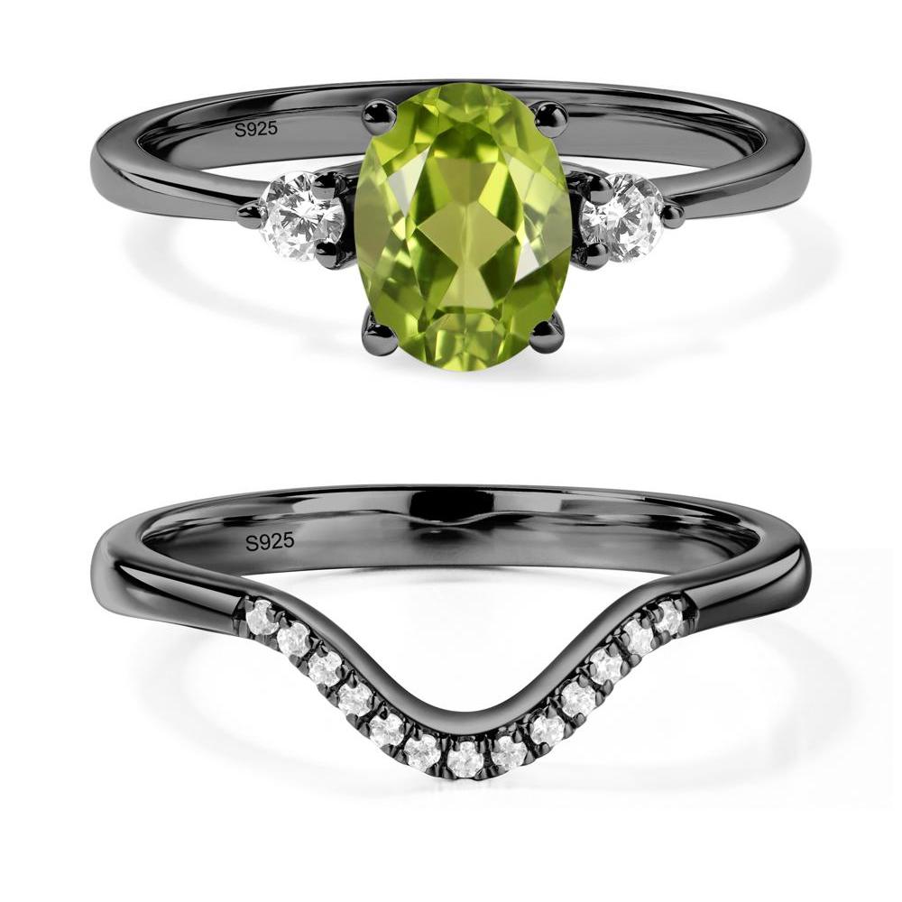 Trilogy Oval Peridot Ring - LUO Jewelry #metal_black finish sterling silver