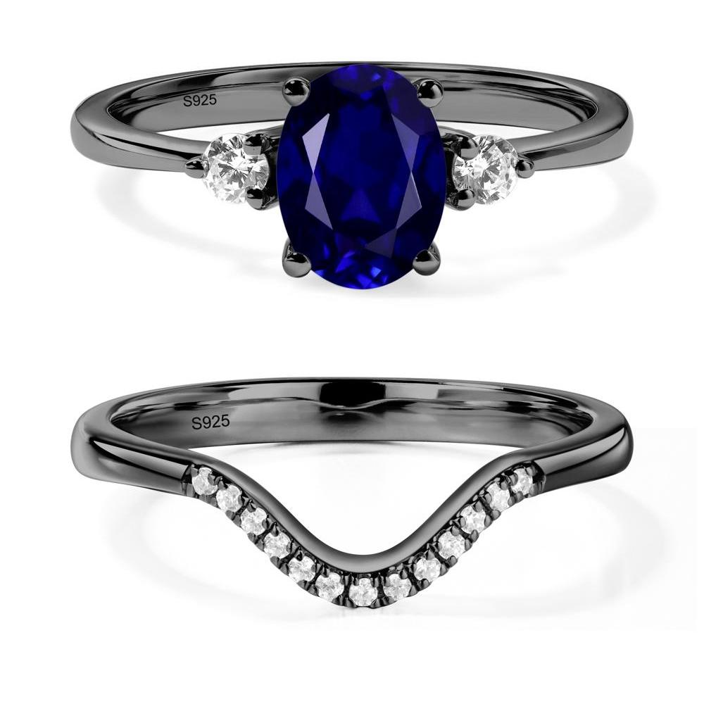 Trilogy Oval Sapphire Ring - LUO Jewelry #metal_black finish sterling silver