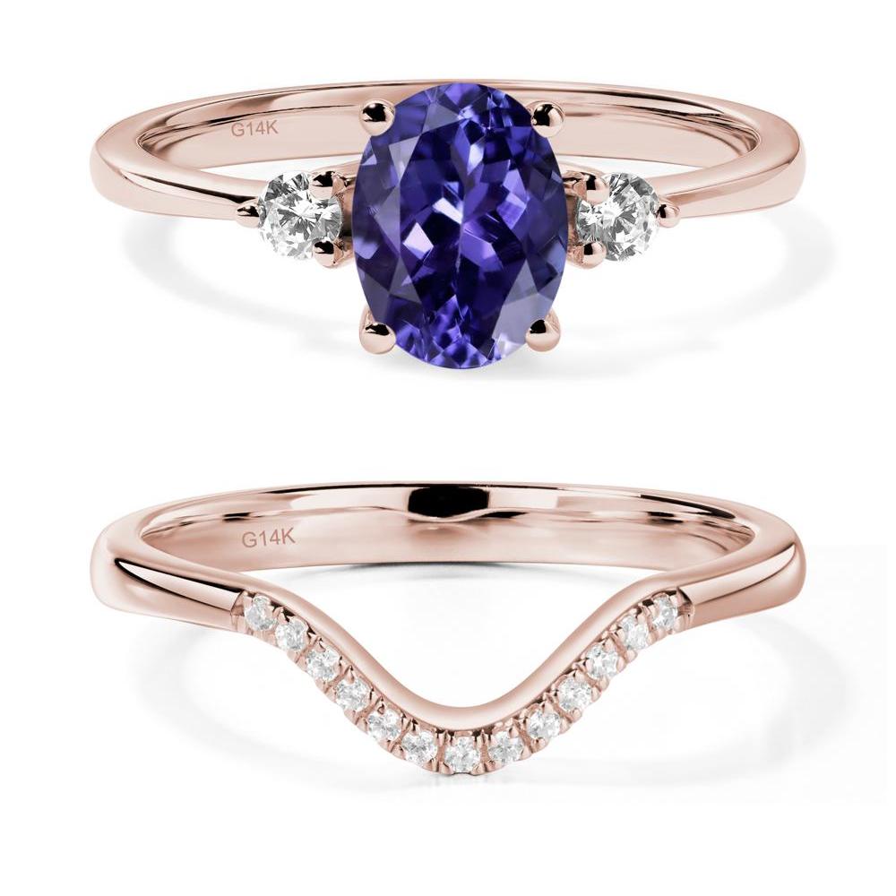 Trilogy Oval Tanzanite Ring - LUO Jewelry #metal_14k rose gold