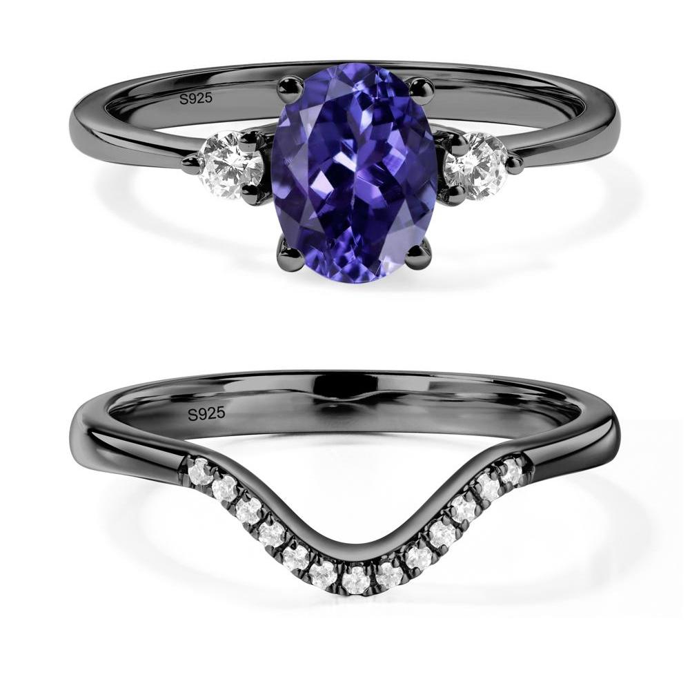Trilogy Oval Tanzanite Ring - LUO Jewelry #metal_black finish sterling silver