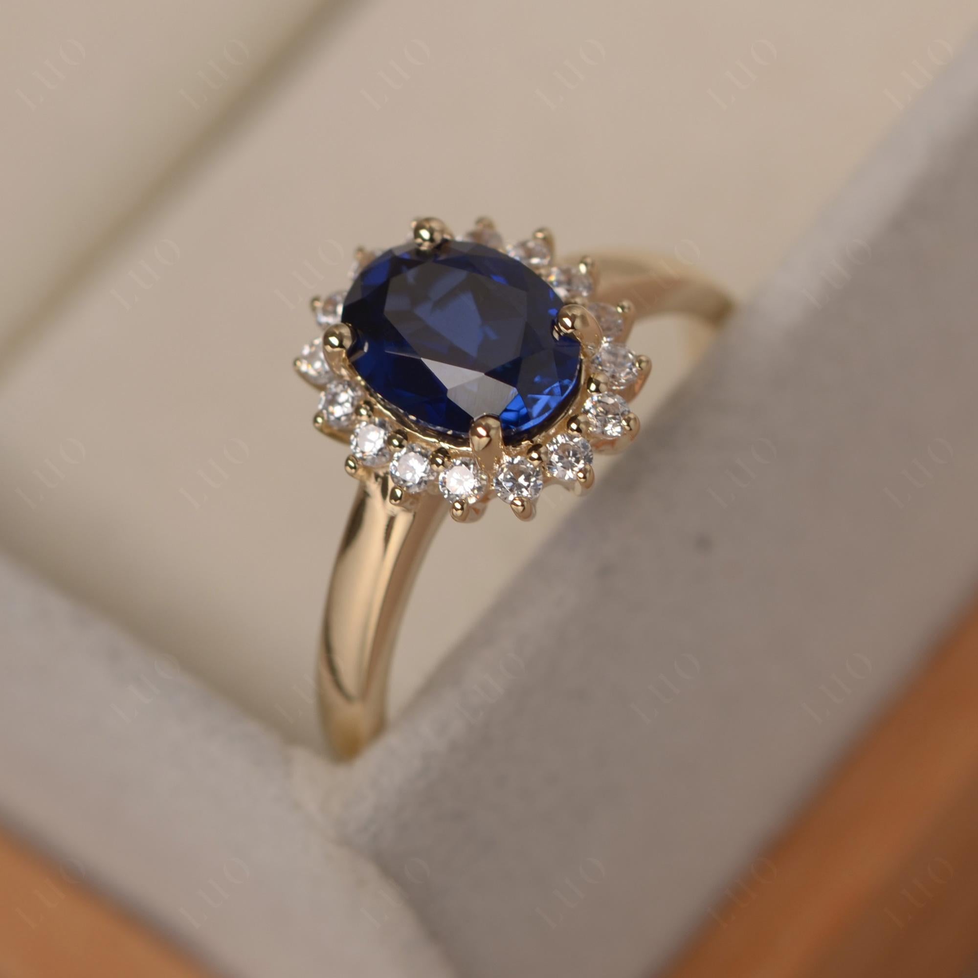 Sapphire Oval Sunburst Engagement Ring | LUO Jewelry