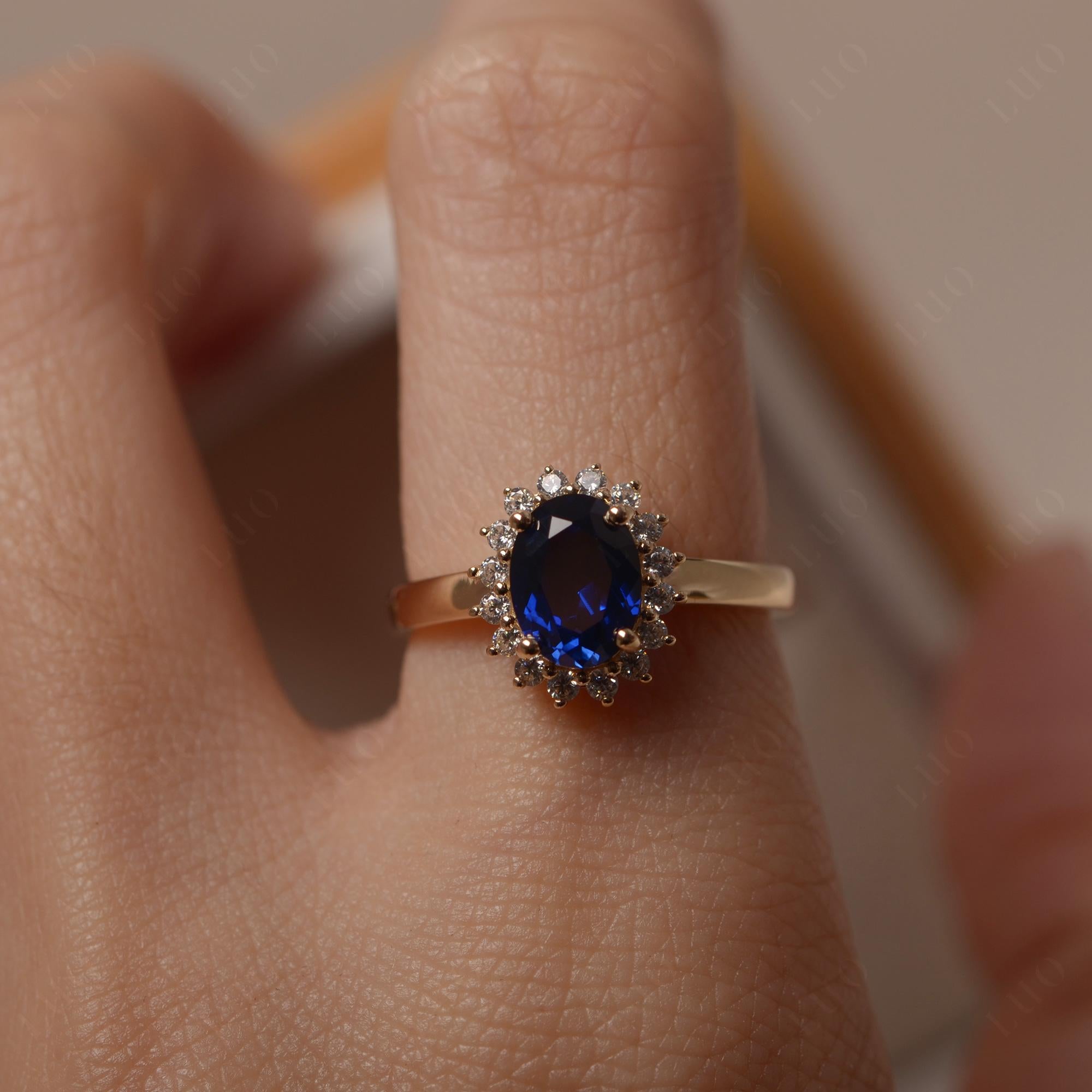 Sapphire Oval Sunburst Engagement Ring | LUO Jewelry