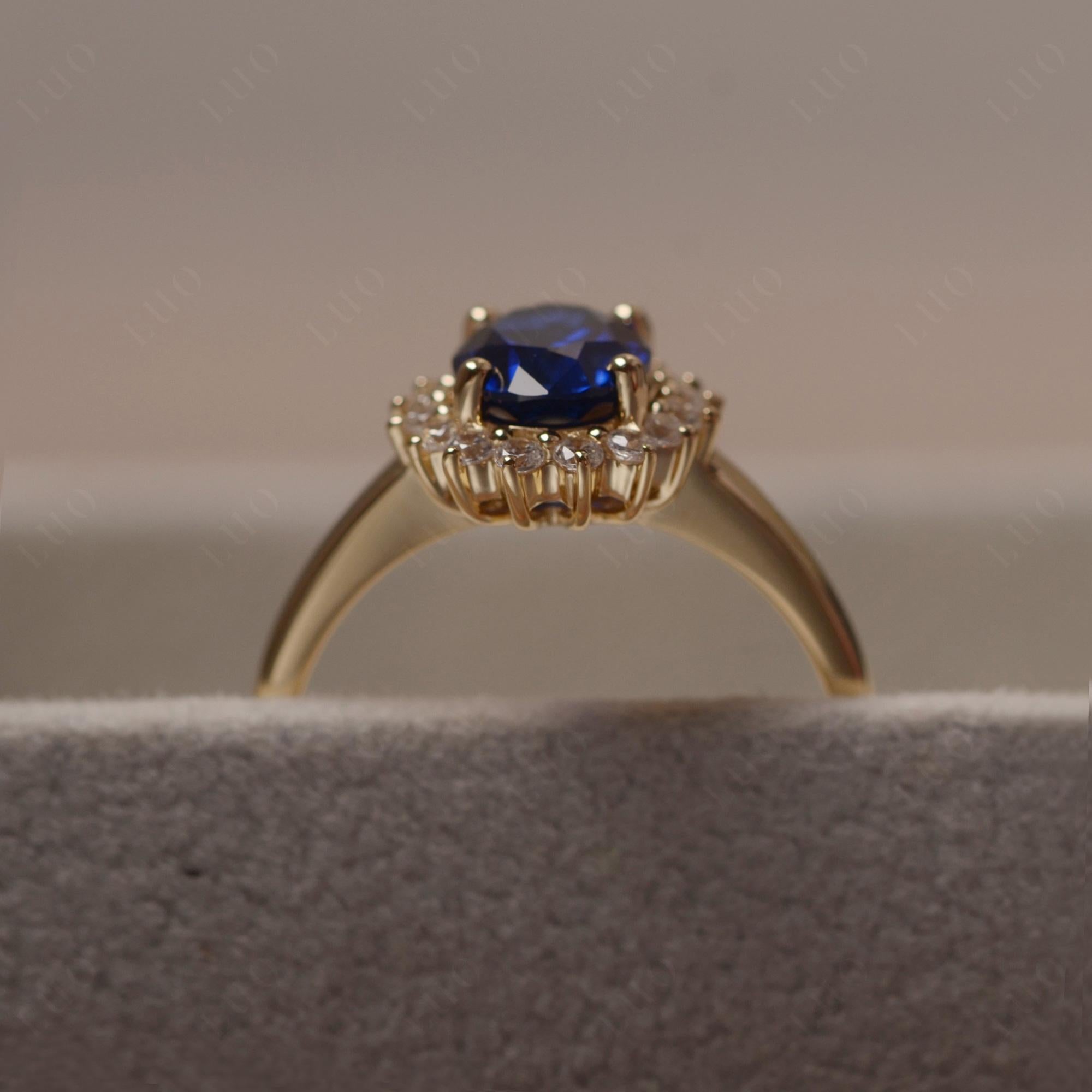 Sapphire Oval Sunburst Engagement Ring | LUO Jewelry