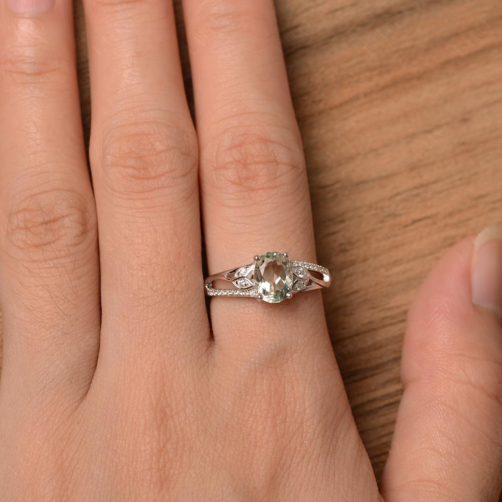 Oval Cut Green Amethyst Ring - LUO Jewelry