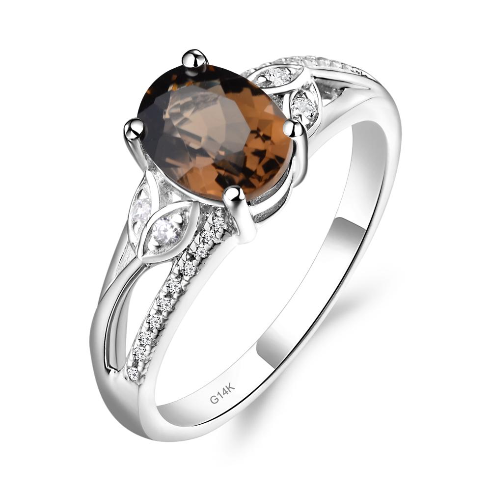 Oval Cut Smoky Quartz Ring - LUO Jewelry #metal_14k white gold