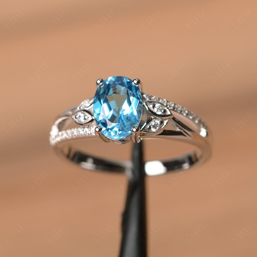 Oval Cut Swiss Blue Topaz Ring - LUO Jewelry