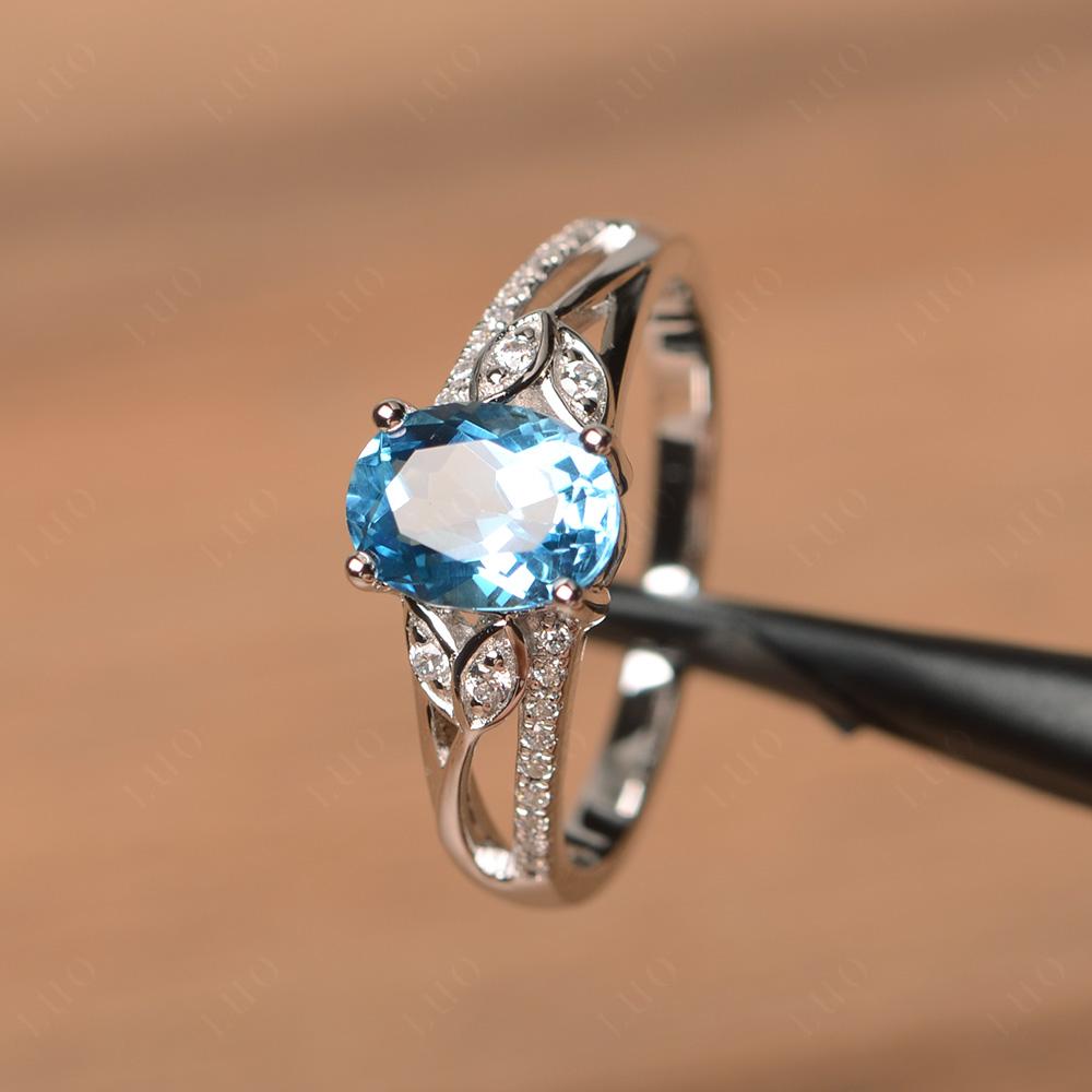 Oval Cut Swiss Blue Topaz Ring - LUO Jewelry