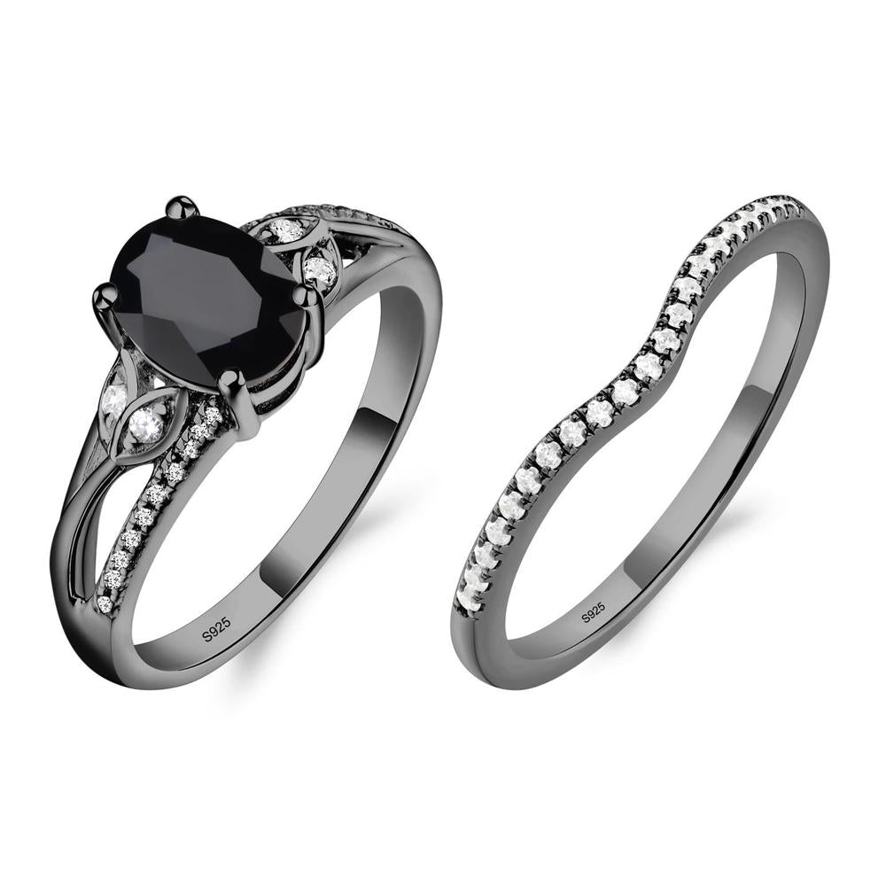 Oval Cut Black Spinel Ring - LUO Jewelry #metal_black finish sterling silver