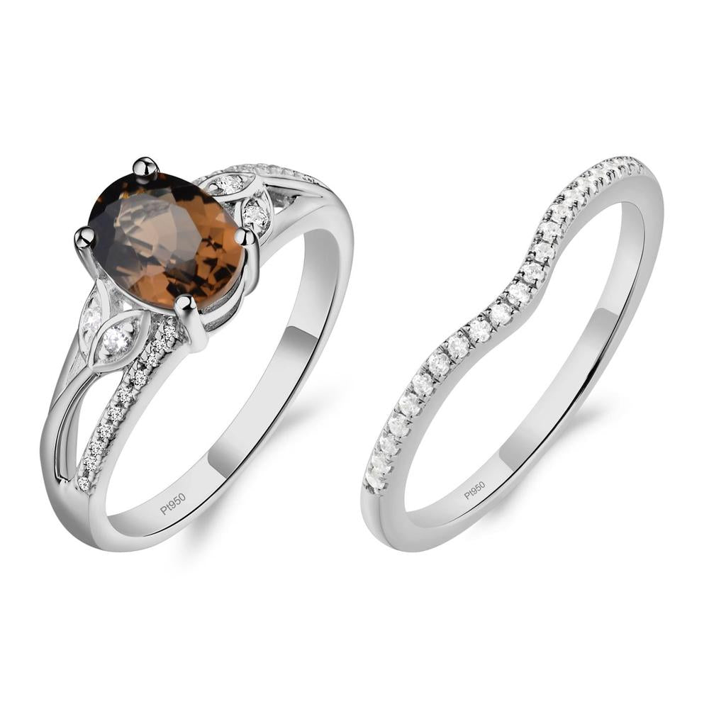 Oval Cut Smoky Quartz Ring - LUO Jewelry #metal_platinum