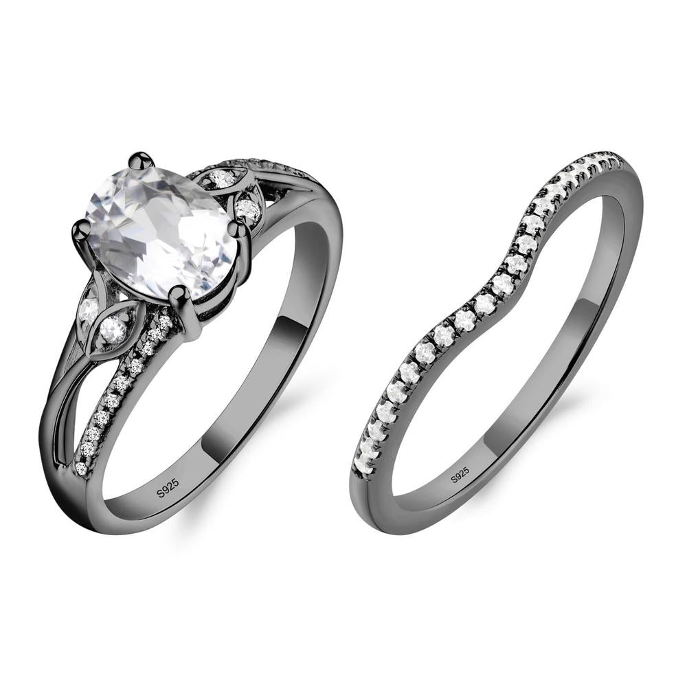 Oval Cut White Topaz Ring - LUO Jewelry #metal_black finish sterling silver