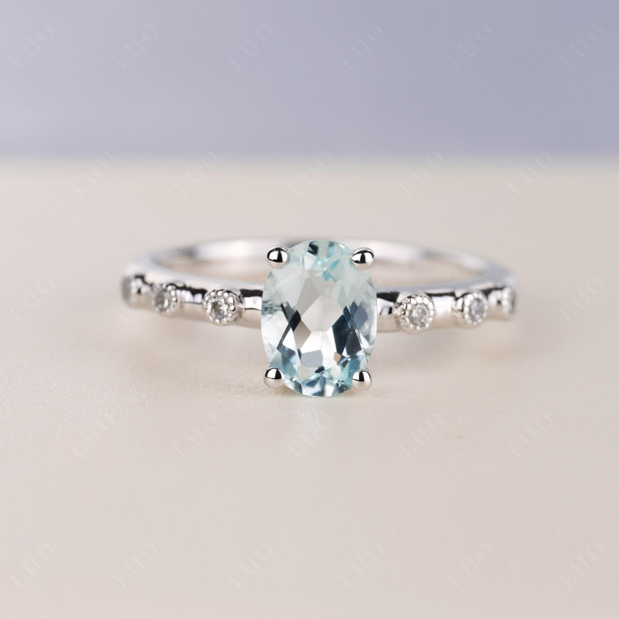 Antique Oval Cut Aquamarine Ring - LUO Jewelry
