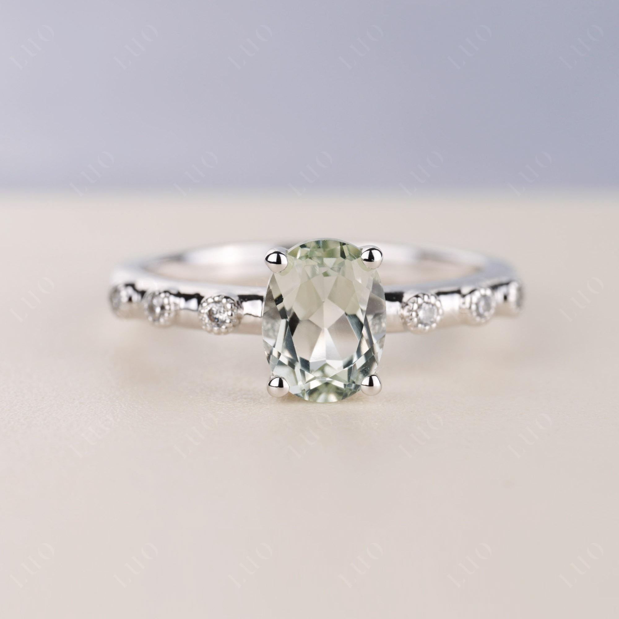 Antique Oval Cut Green Amethyst Ring - LUO Jewelry