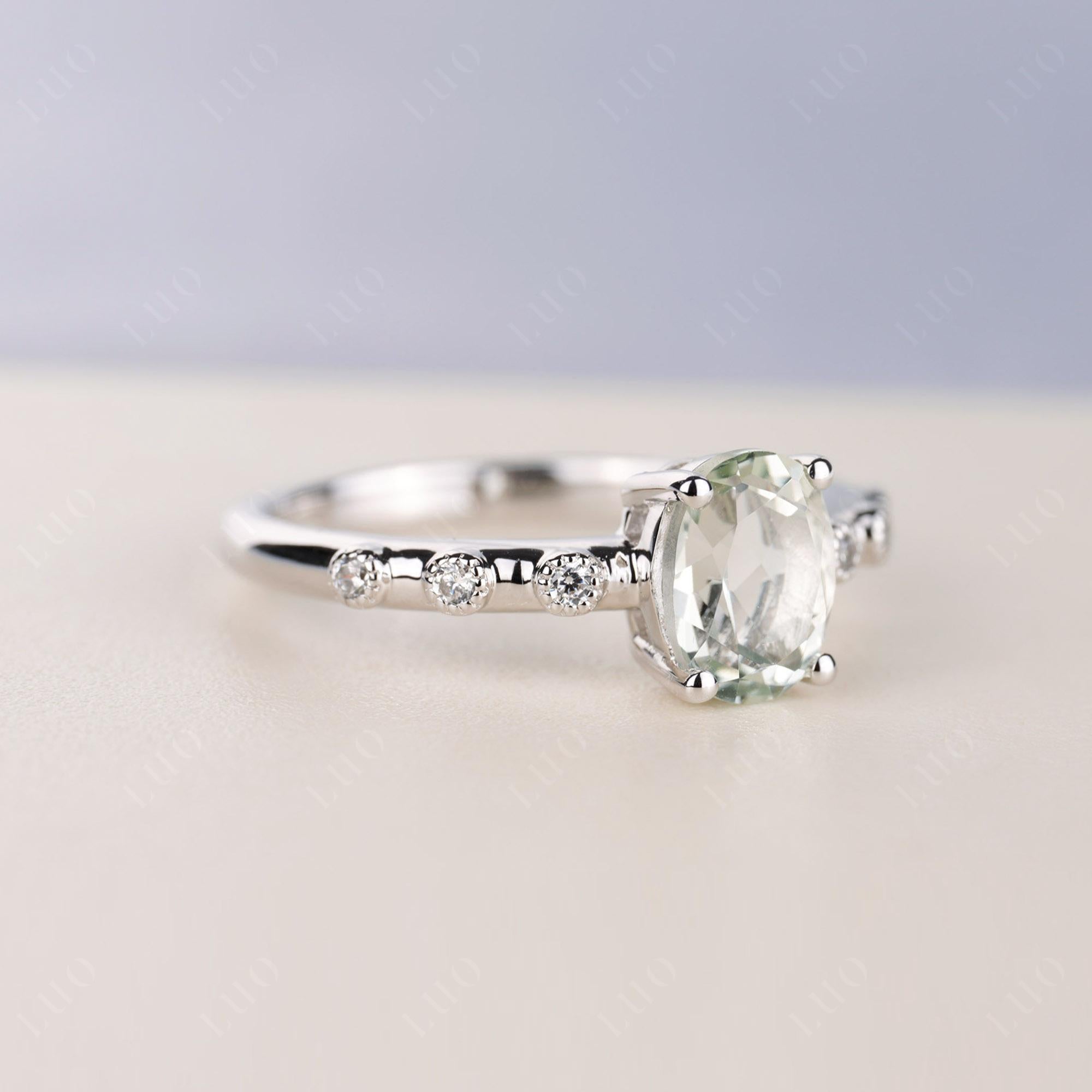 Antique Oval Cut Green Amethyst Ring - LUO Jewelry