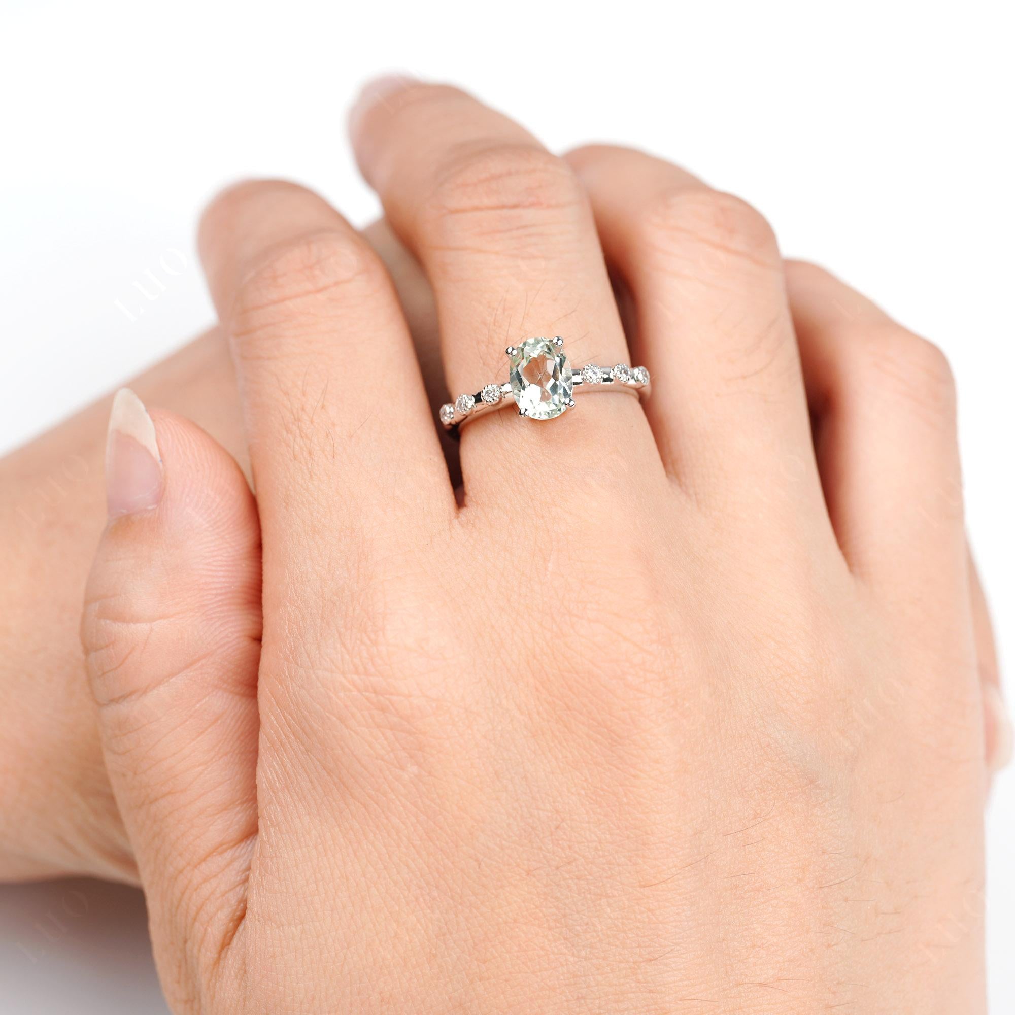 Antique Oval Cut Green Amethyst Ring - LUO Jewelry