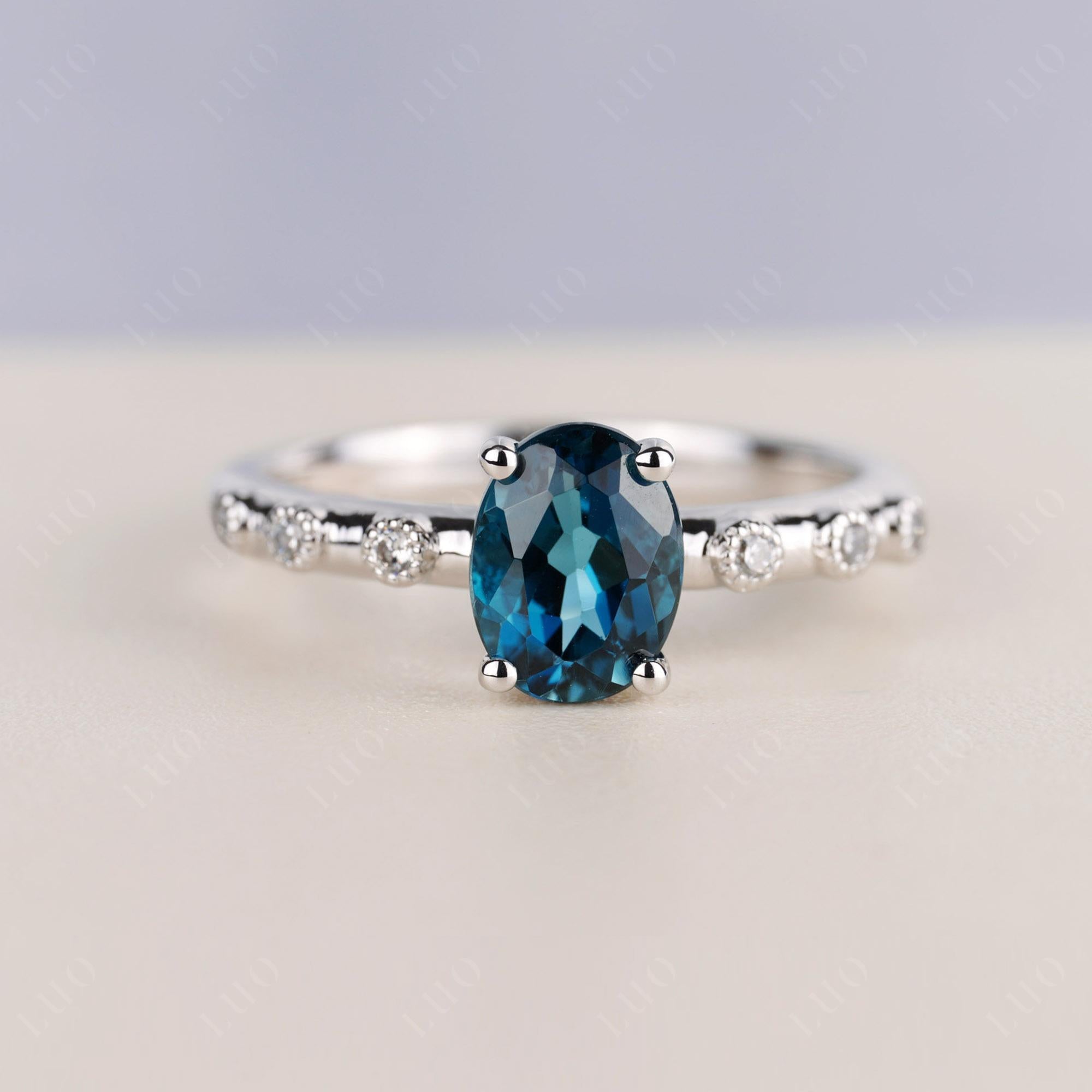 Antique Oval Cut London Blue Topaz Ring - LUO Jewelry