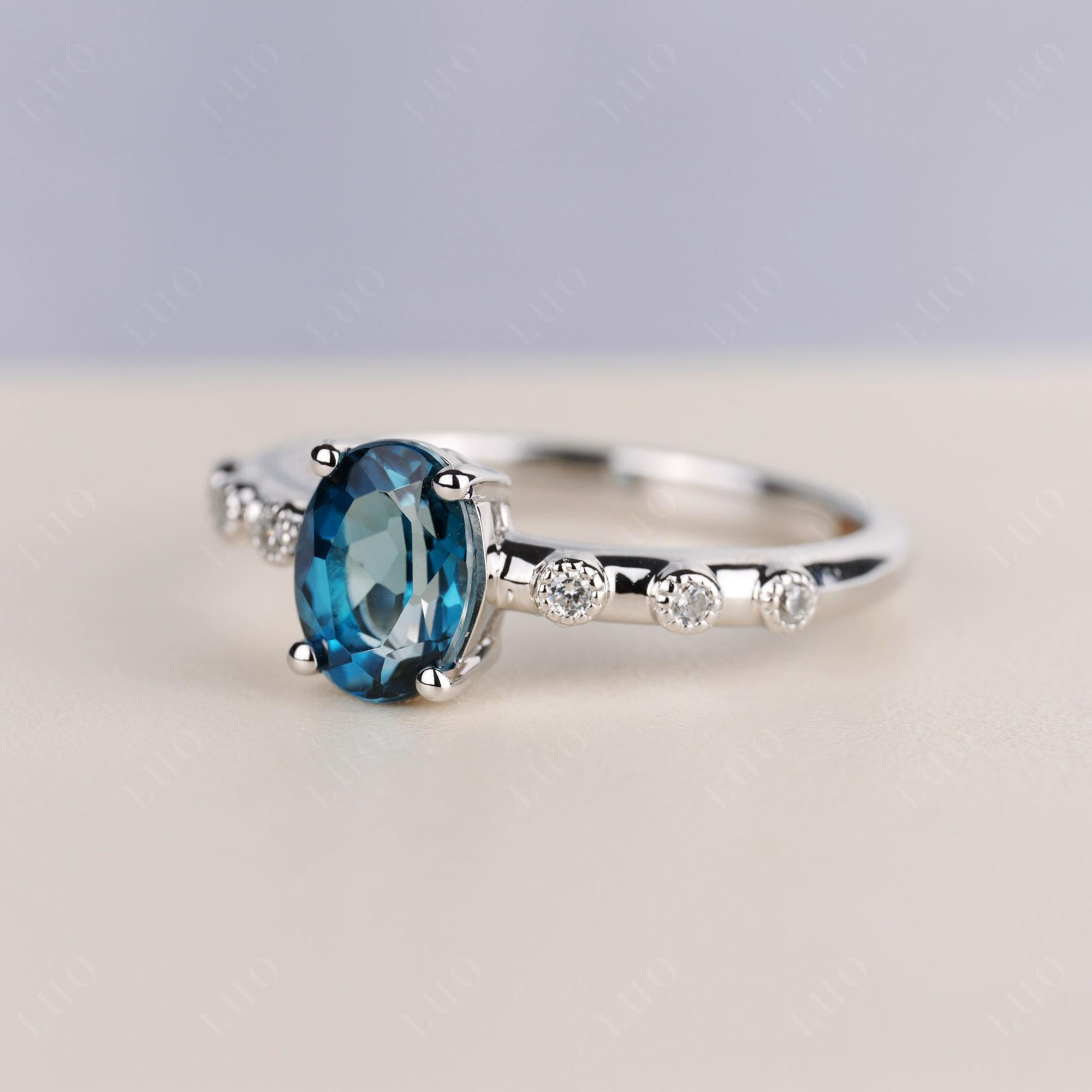 Antique Oval Cut London Blue Topaz Ring - LUO Jewelry