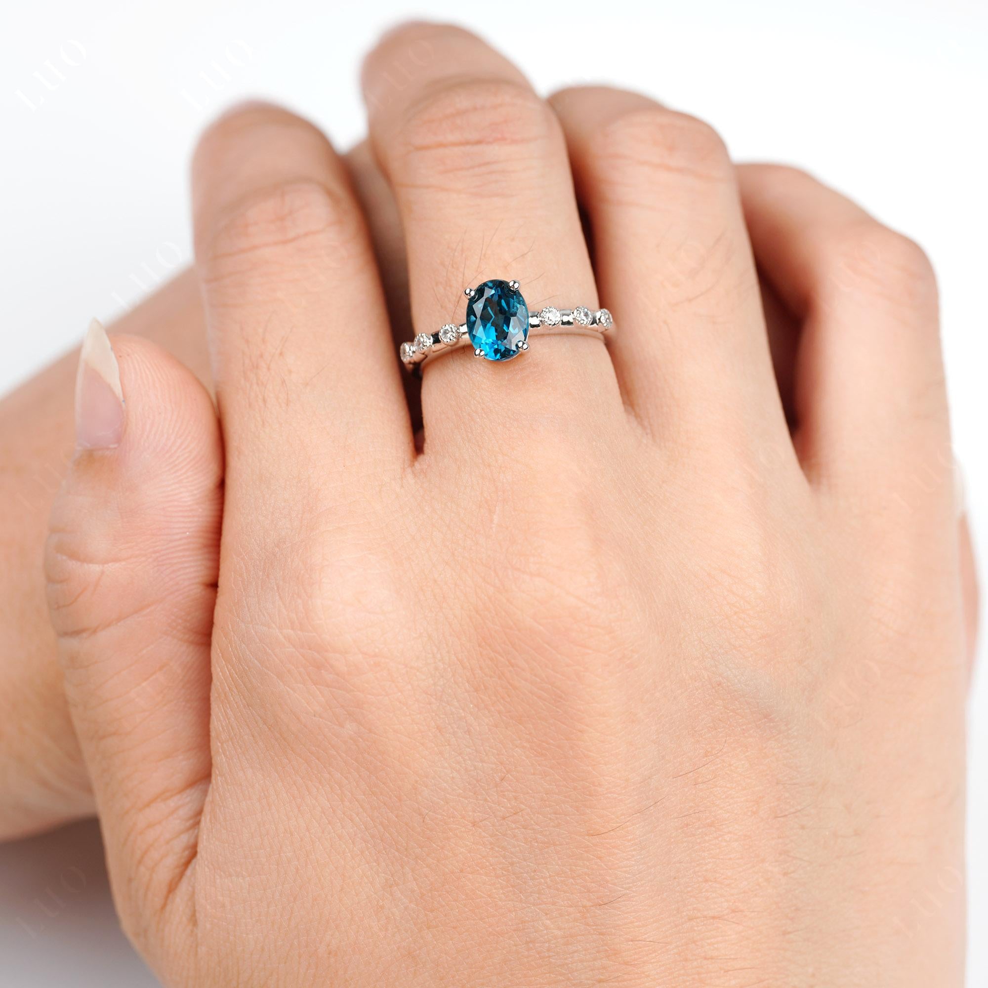 Antique Oval Cut London Blue Topaz Ring - LUO Jewelry