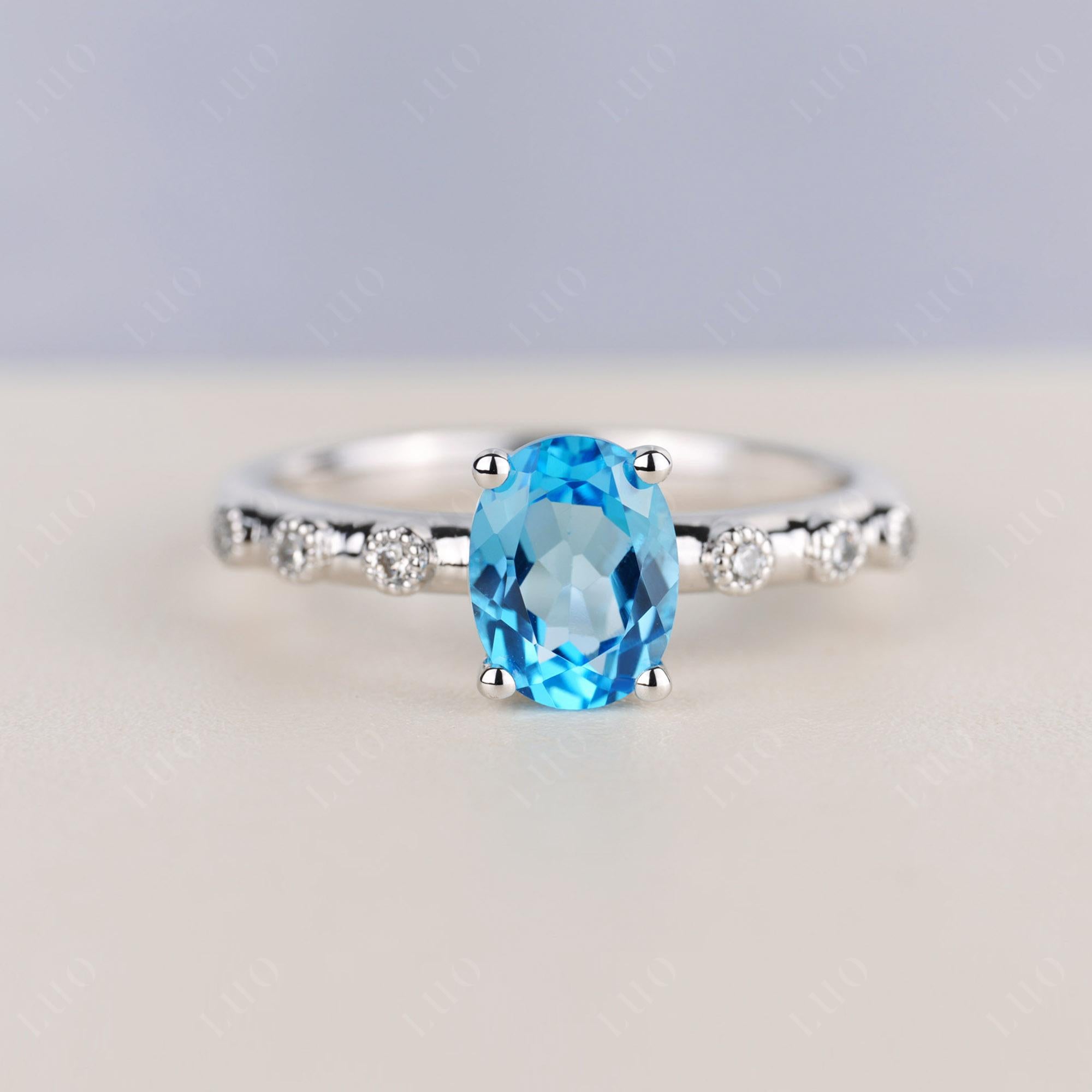 Antique Oval Cut Swiss Blue Topaz Ring - LUO Jewelry