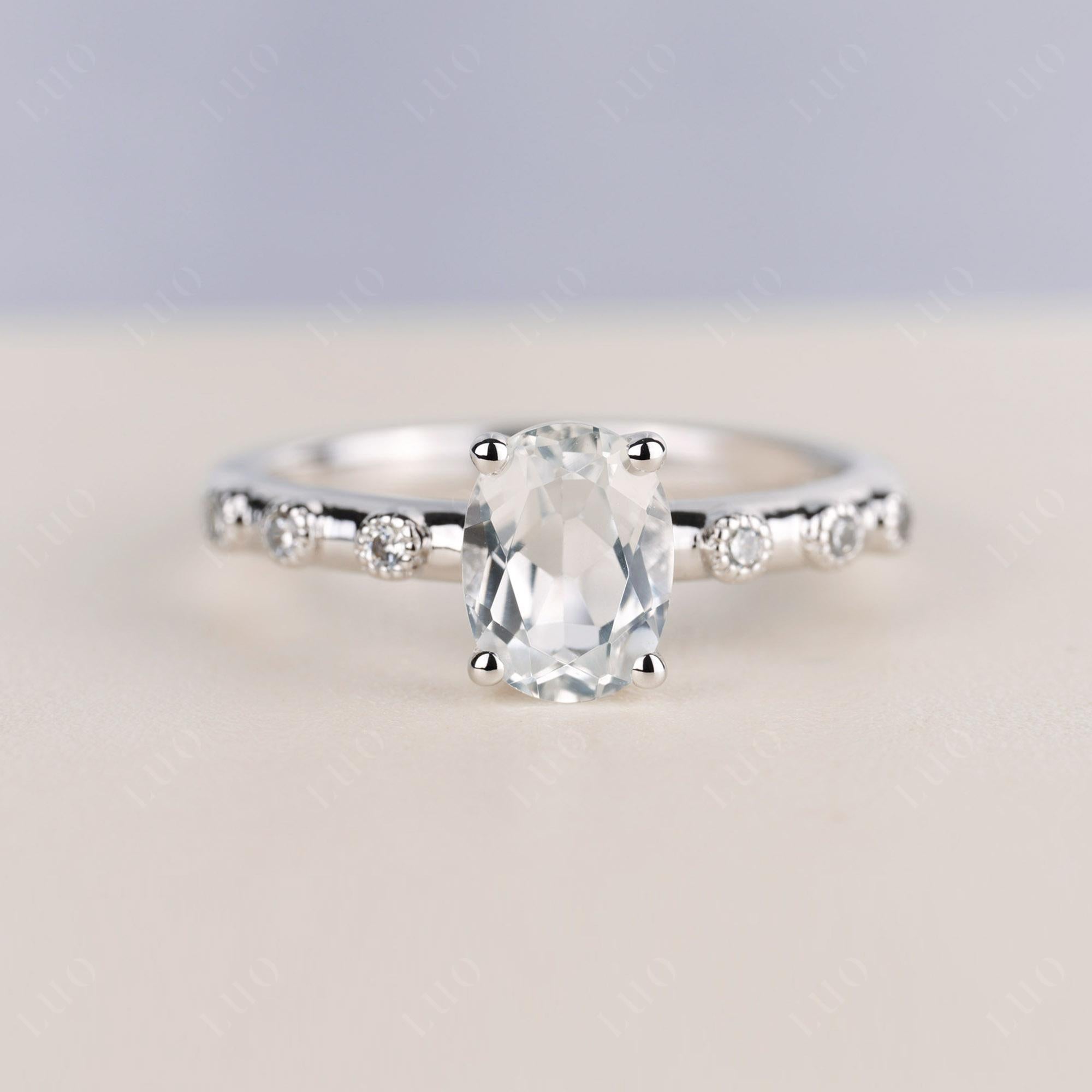 Antique Oval Cut White Topaz Ring - LUO Jewelry