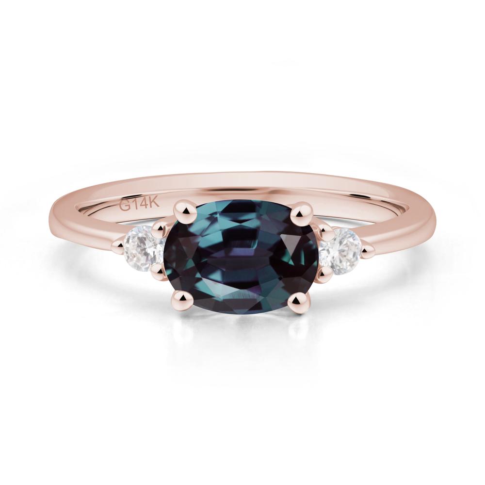 Oval East West Alexandrite Trilogy Ring - LUO Jewelry #metal_14k rose gold