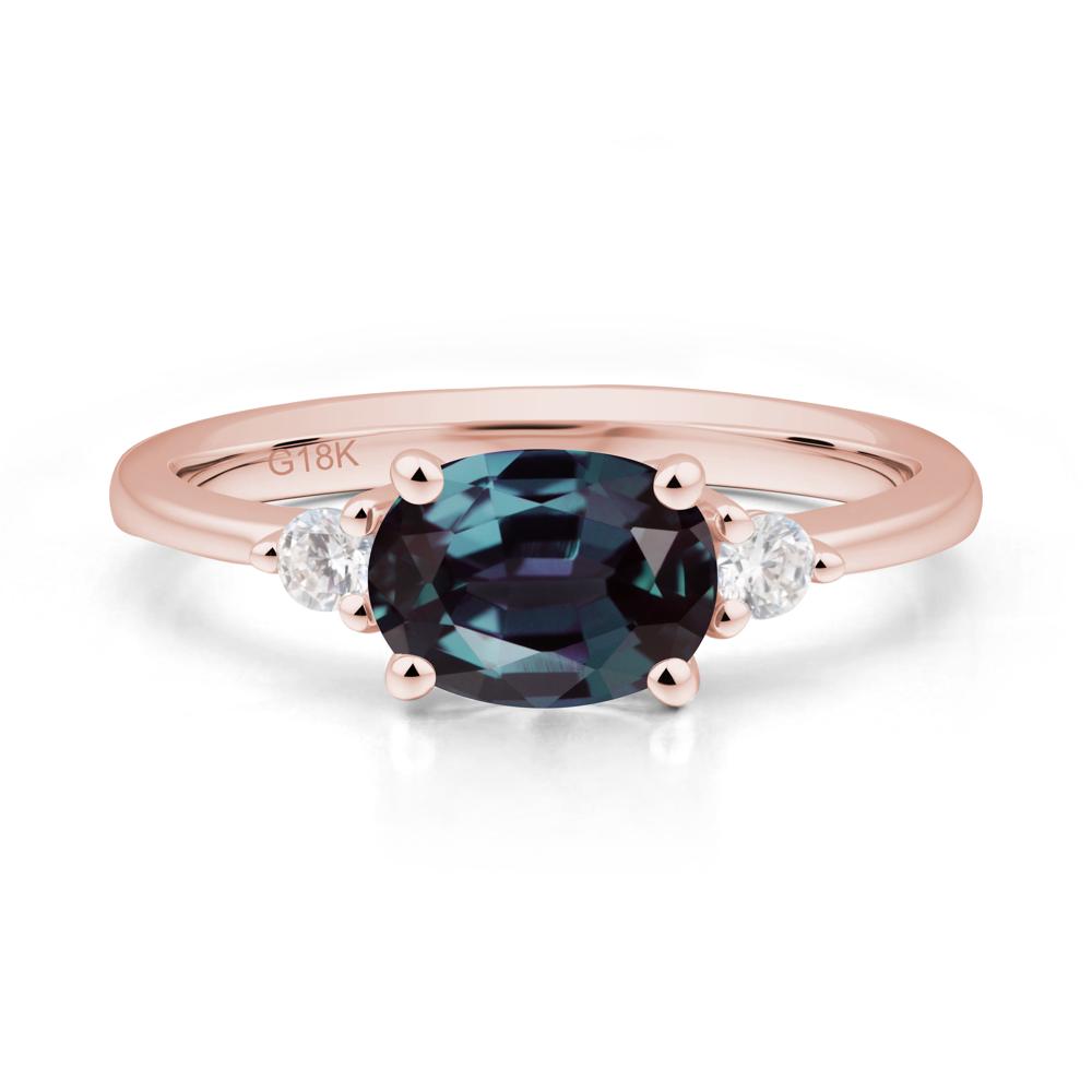 Oval East West Alexandrite Trilogy Ring - LUO Jewelry #metal_18k rose gold