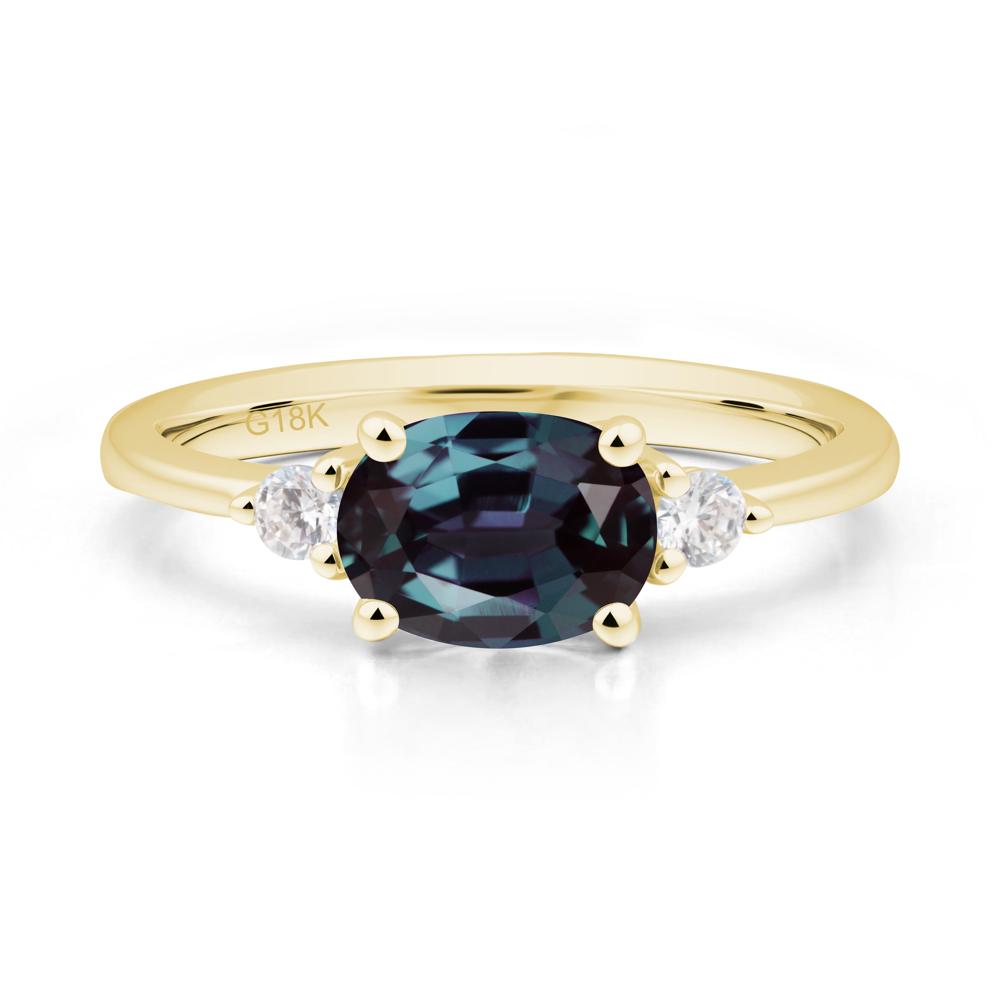 Oval East West Alexandrite Trilogy Ring - LUO Jewelry #metal_18k yellow gold