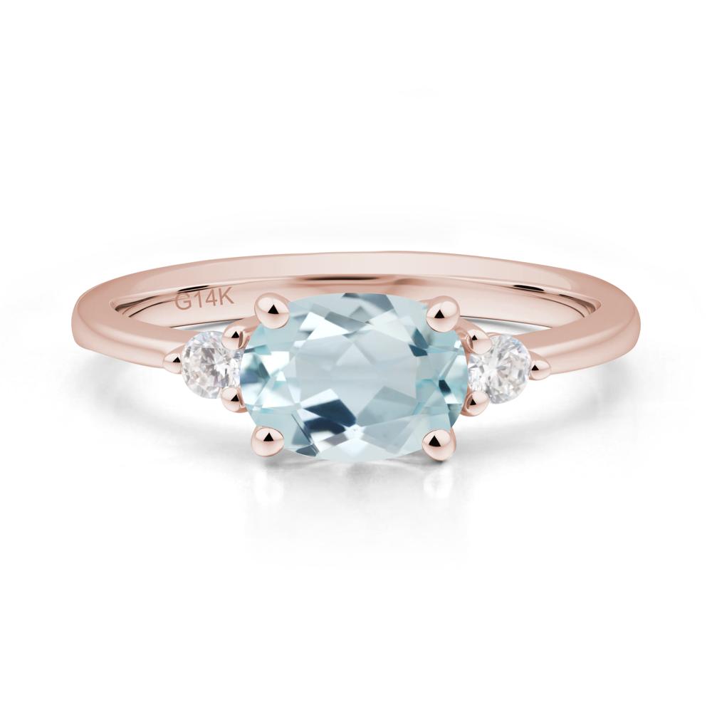 Oval East West Aquamarine Trilogy Ring - LUO Jewelry #metal_14k rose gold