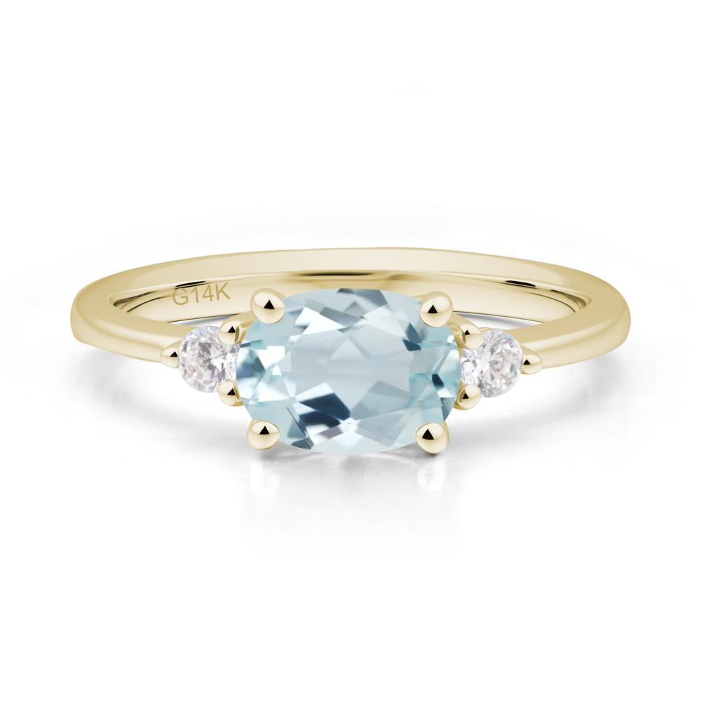 Oval East West Aquamarine Trilogy Ring - LUO Jewelry #metal_14k yellow gold