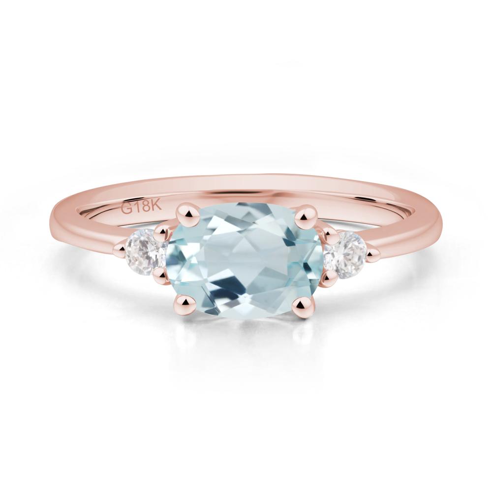 Oval East West Aquamarine Trilogy Ring - LUO Jewelry #metal_18k rose gold