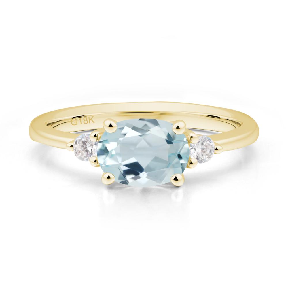 Oval East West Aquamarine Trilogy Ring - LUO Jewelry #metal_18k yellow gold