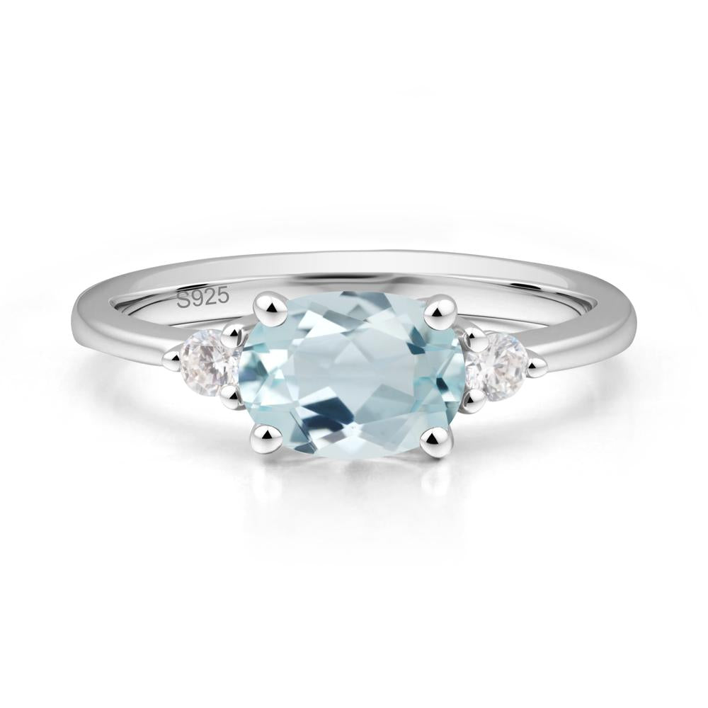 Oval East West Aquamarine Trilogy Ring - LUO Jewelry #metal_sterling silver