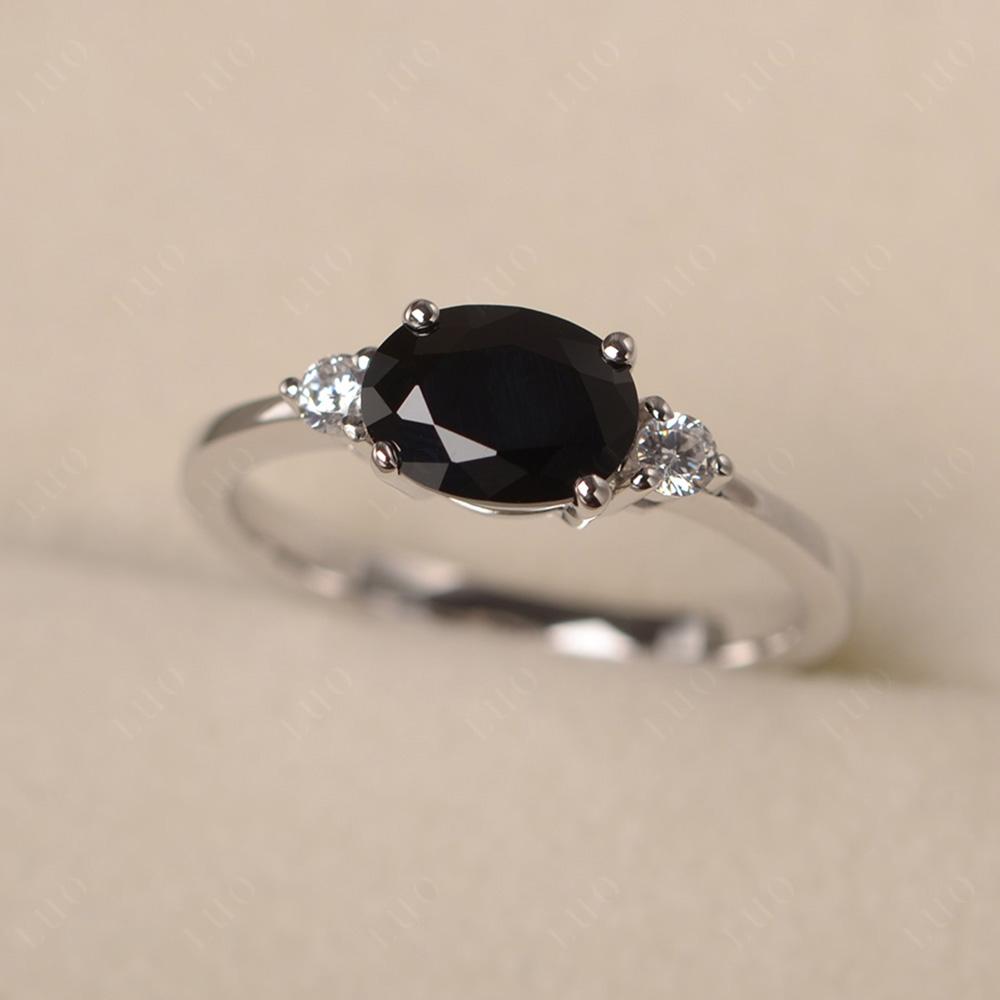 Oval East West Black Spinel Trilogy Ring - LUO Jewelry