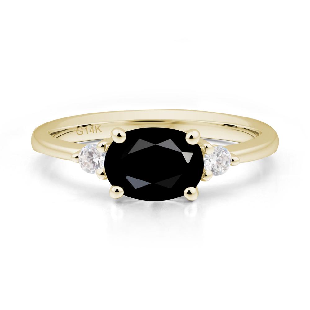 Oval East West Black Spinel Trilogy Ring - LUO Jewelry #metal_14k yellow gold