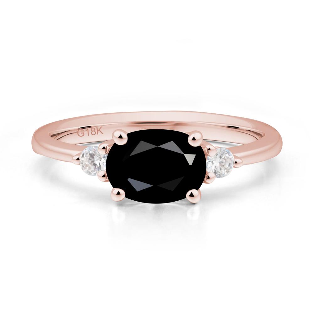 Oval East West Black Spinel Trilogy Ring - LUO Jewelry #metal_18k rose gold