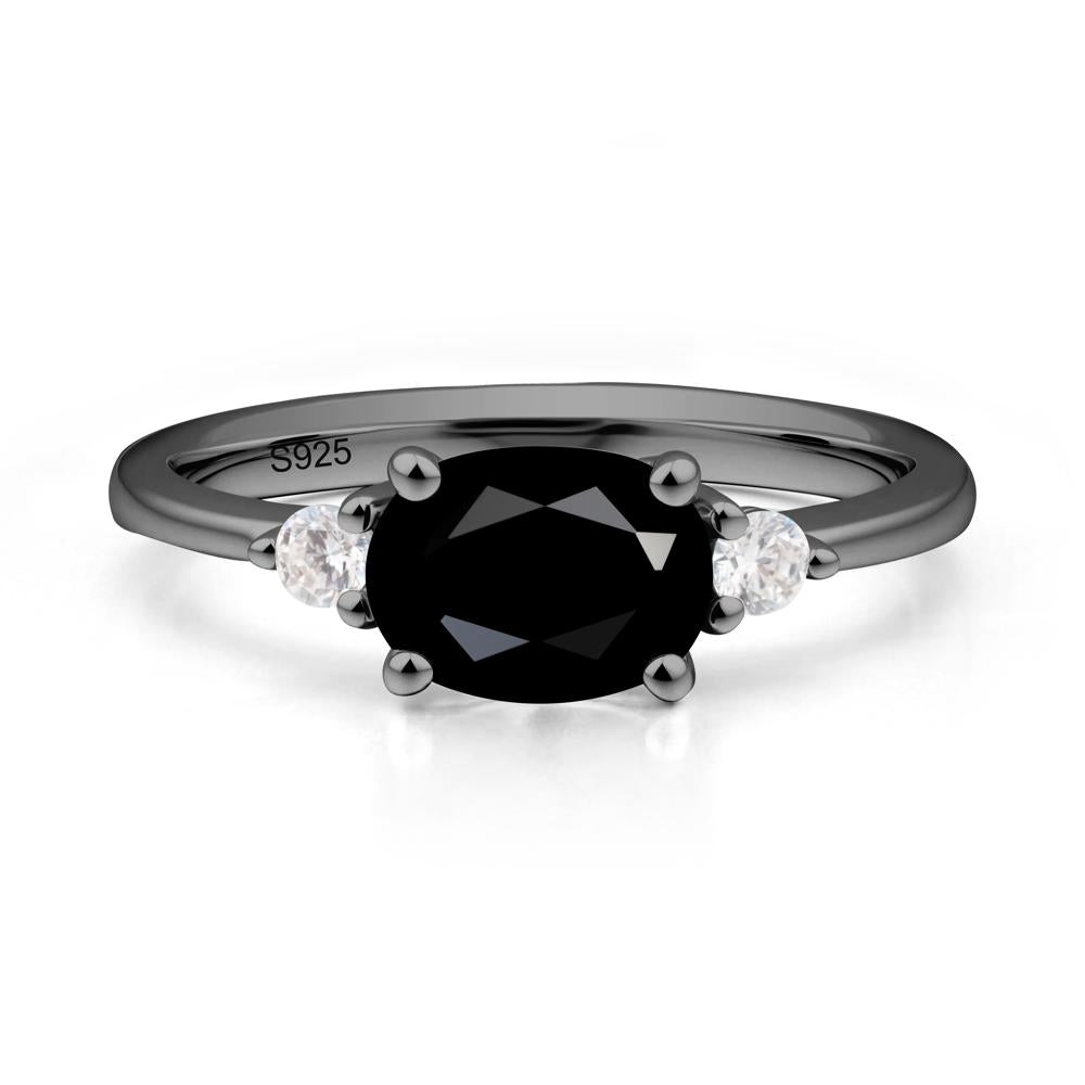 Oval East West Black Spinel Trilogy Ring - LUO Jewelry #metal_black finish sterling silver