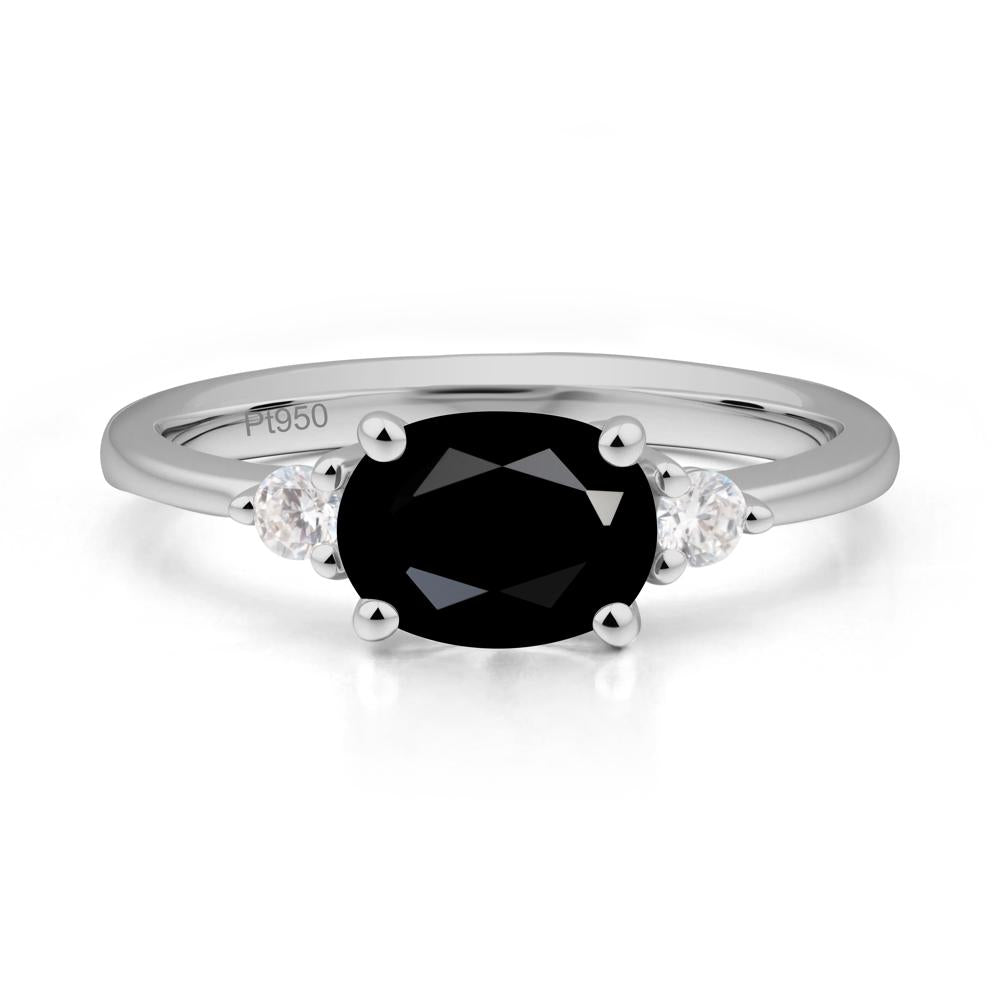 Oval East West Black Spinel Trilogy Ring - LUO Jewelry #metal_platinum