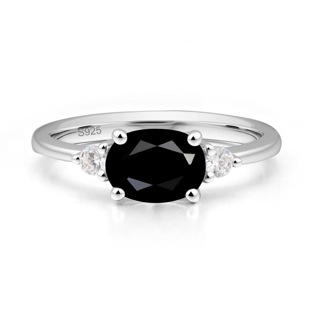 Oval East West Black Spinel Trilogy Ring - LUO Jewelry #metal_sterling silver
