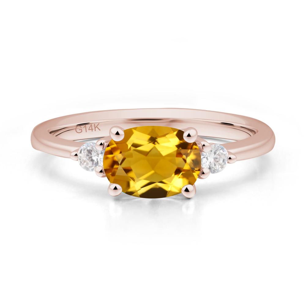 Oval East West Citrine Trilogy Ring - LUO Jewelry #metal_14k rose gold