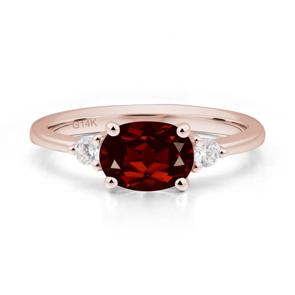 Oval East West Garnet Trilogy Ring - LUO Jewelry #metal_14k rose gold