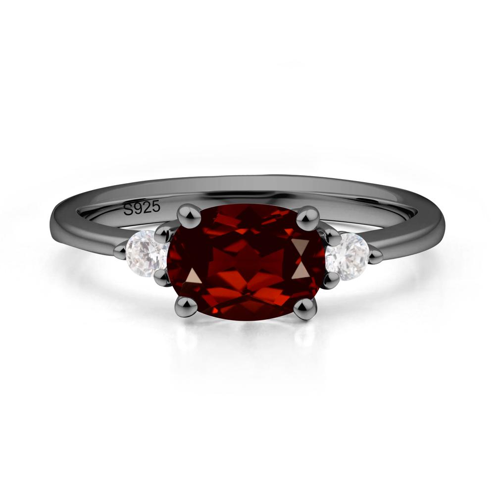 Oval East West Garnet Trilogy Ring - LUO Jewelry #metal_black finish sterling silver