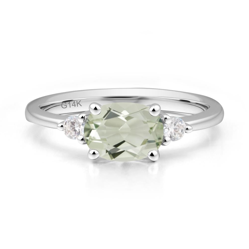 Oval East West Green Amethyst Trilogy Ring - LUO Jewelry #metal_14k white gold