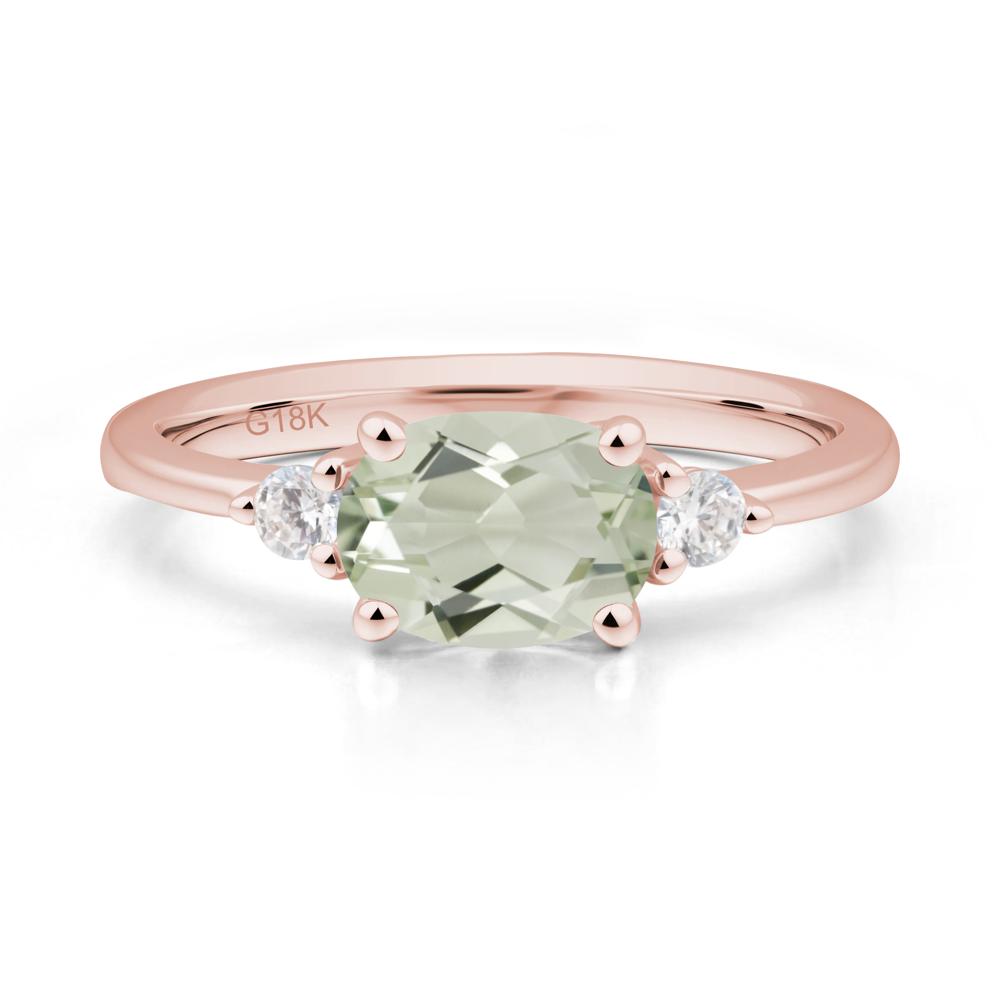 Oval East West Green Amethyst Trilogy Ring - LUO Jewelry #metal_18k rose gold