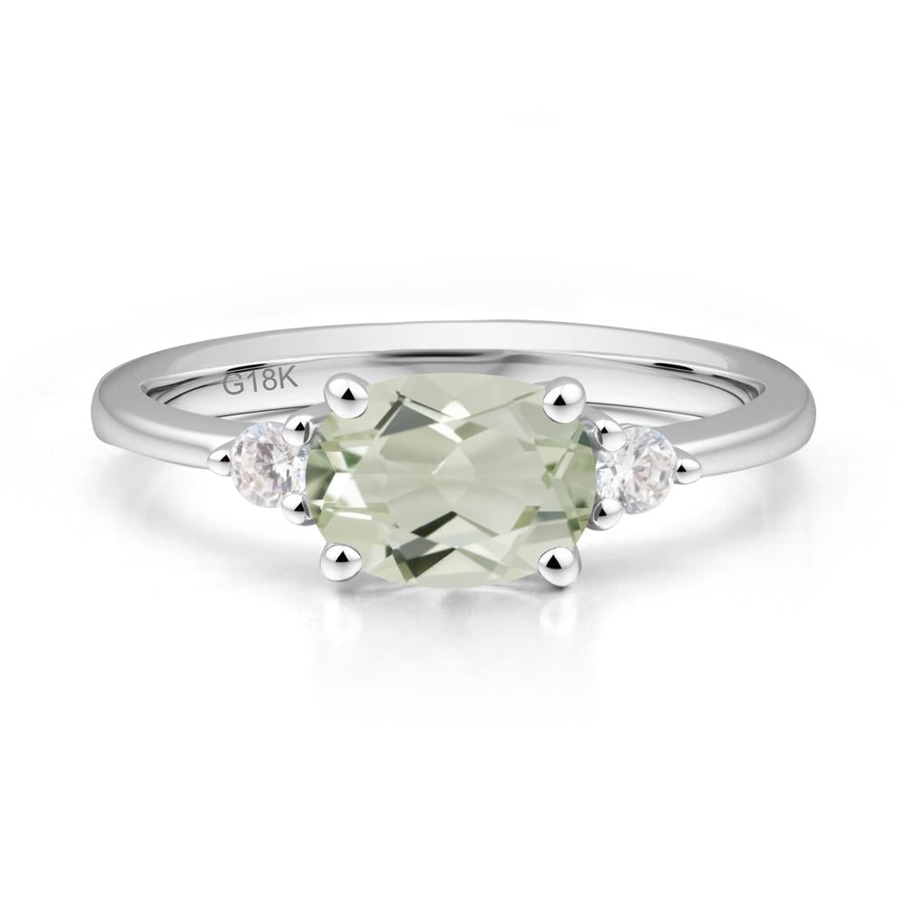 Oval East West Green Amethyst Trilogy Ring - LUO Jewelry #metal_18k white gold