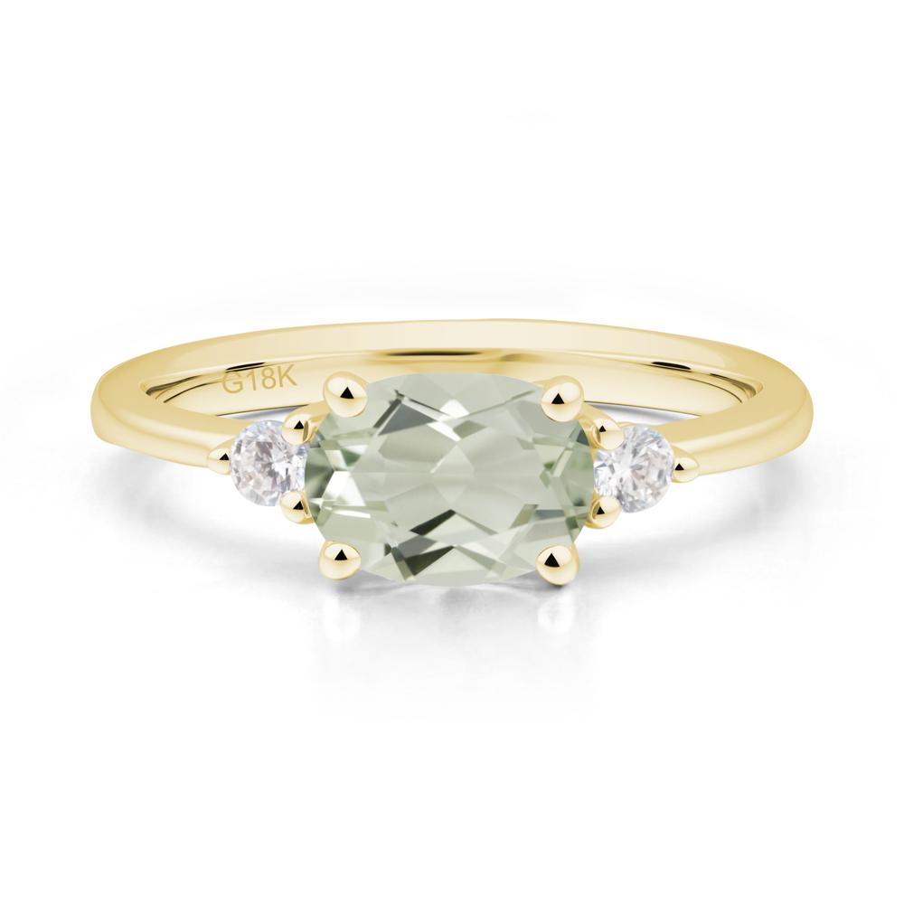 Oval East West Green Amethyst Trilogy Ring - LUO Jewelry #metal_18k yellow gold