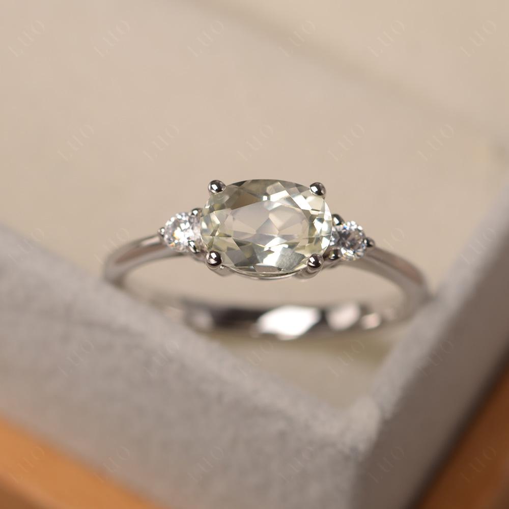 Oval East West Green Amethyst Trilogy Ring - LUO Jewelry