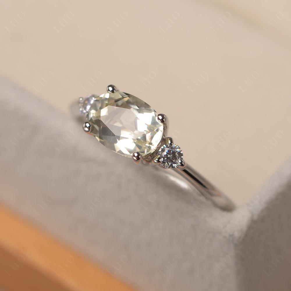 Oval East West Green Amethyst Trilogy Ring - LUO Jewelry